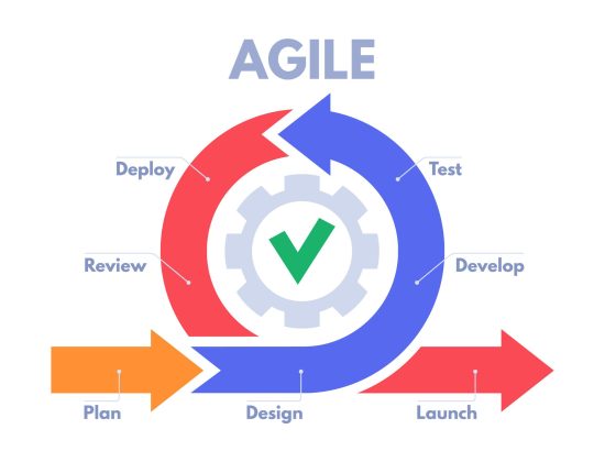 Agile development process infographic. Software developers sprints, product management and scrum sprint scheme. Agility business lifecycle models developments process vector illustration