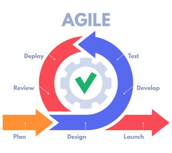 Agile development process infographic. Software developers sprints, product management and scrum sprint scheme. Agility business lifecycle models developments process vector illustration